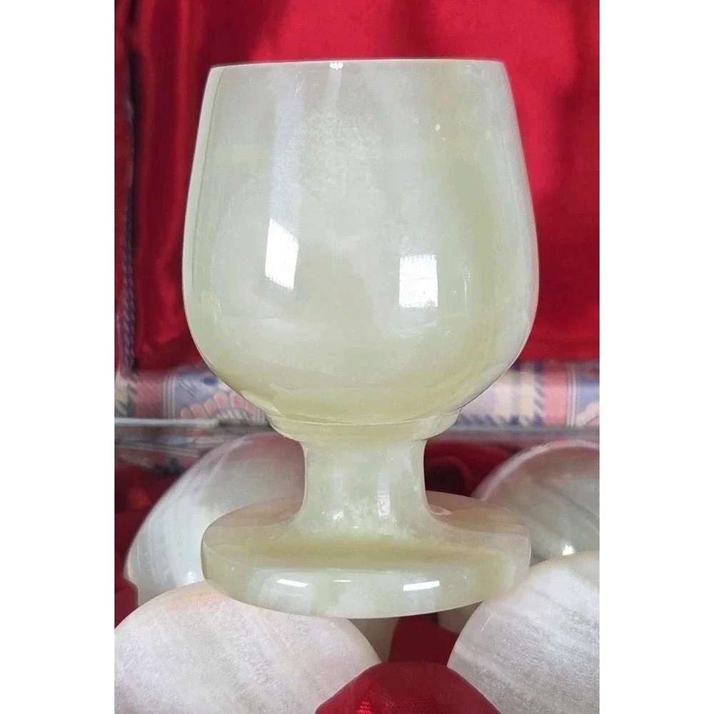 Onyx Hand Carved Egg Cups Set‎ Of 6 With Decorative Box